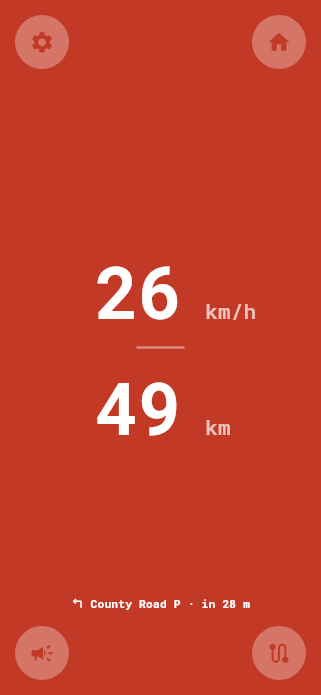 The same screen in red, with no way-home route left to draw.